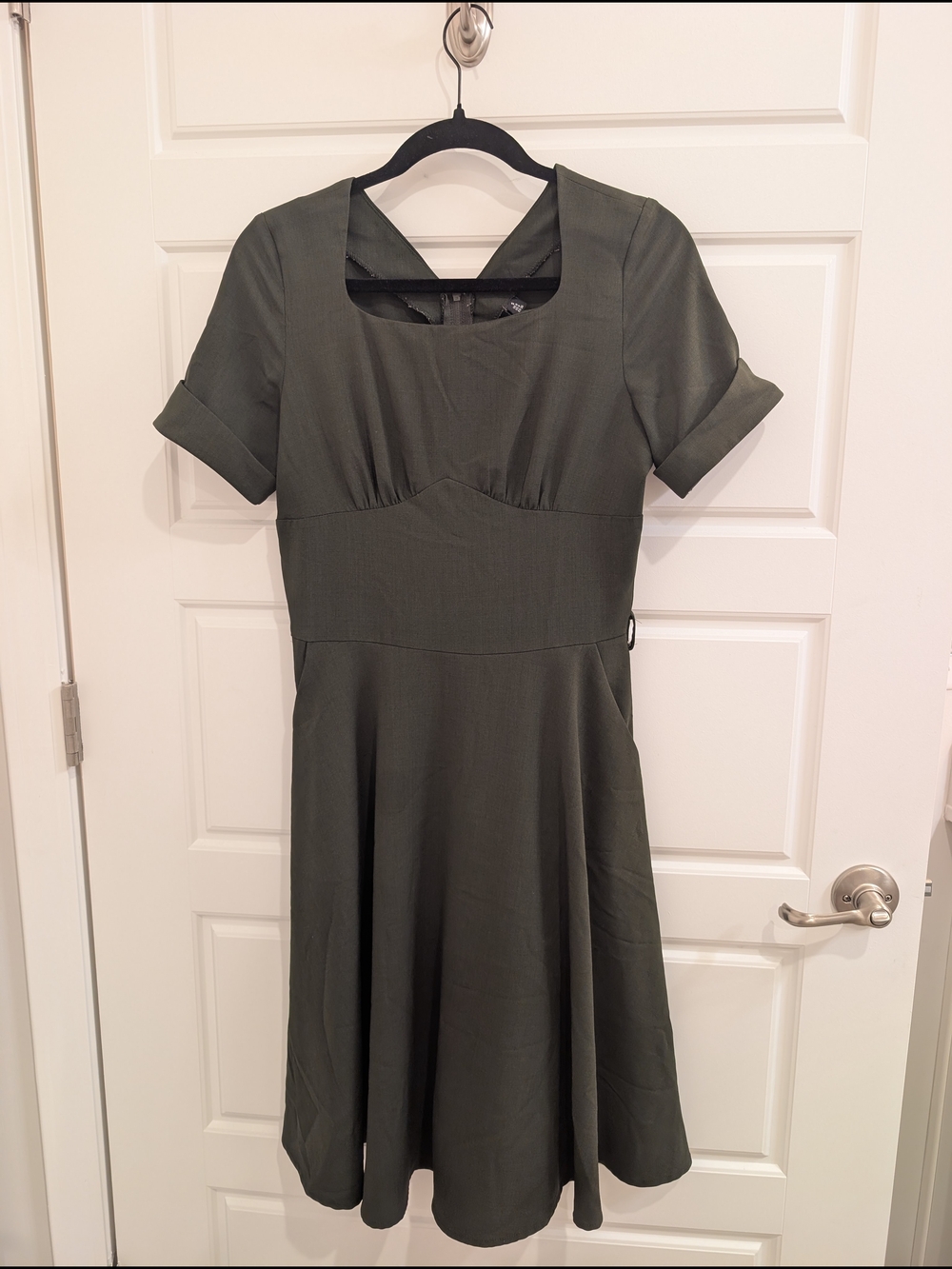 Modcloth Olive Green Midi Swing Dress, Size Small